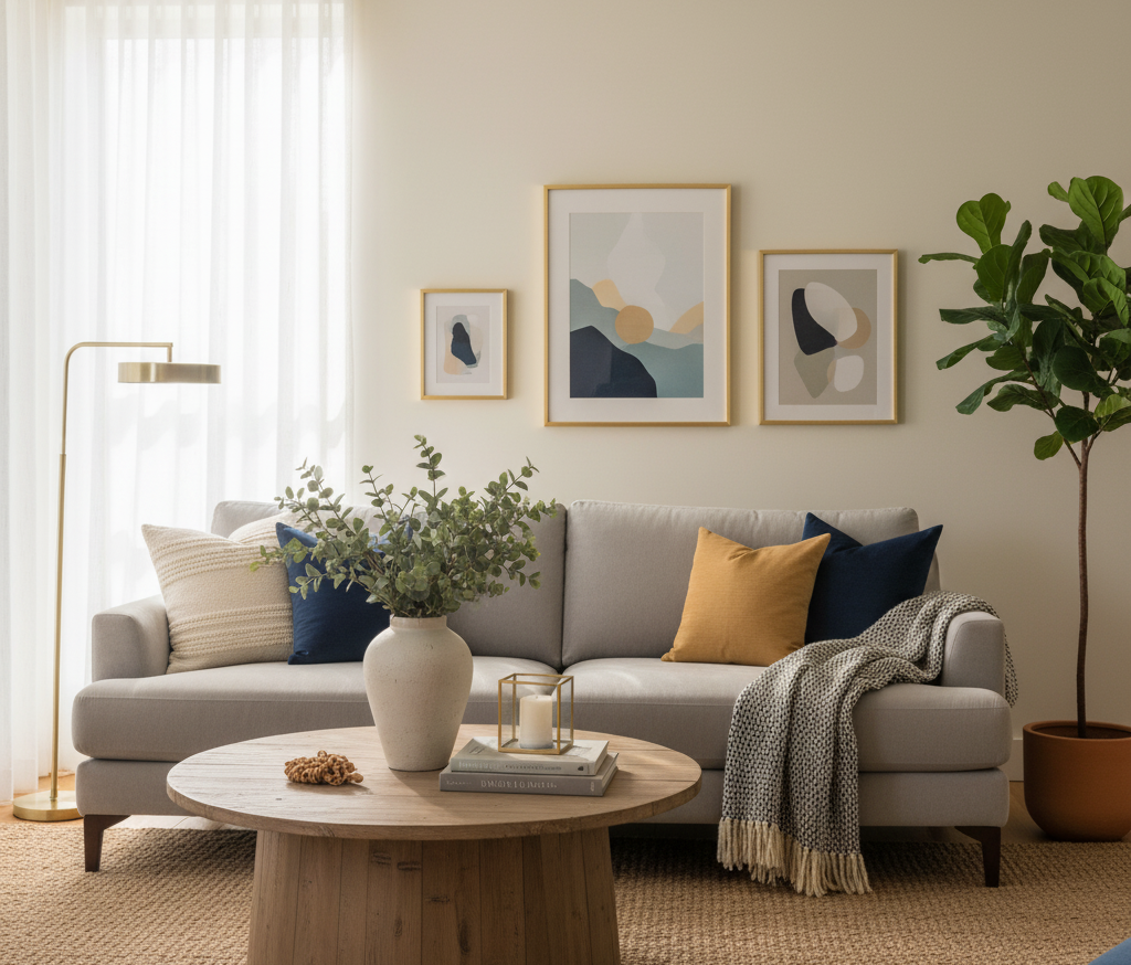 Ambiente de sala de estar com decoração elegante.